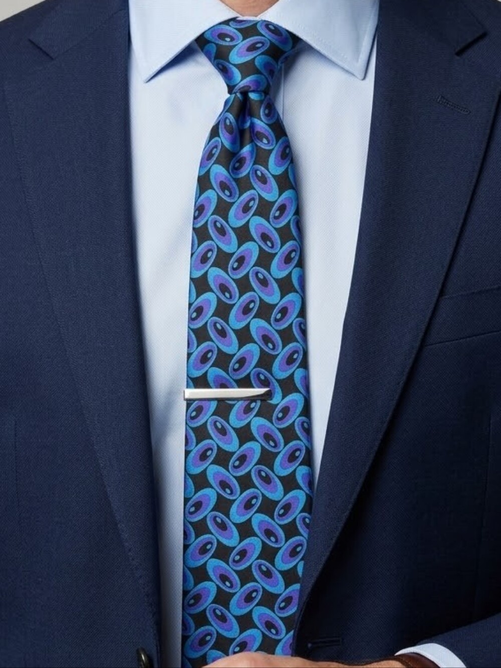 Alexander Julian Vintage Black Blue and Purple Geometric Silk Tie